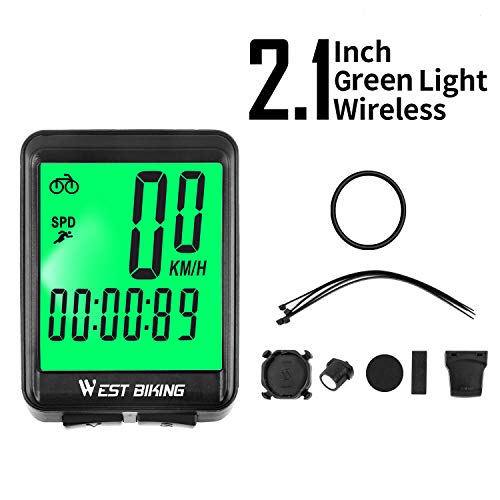 WESTGIRL Bike Computer, Large Digit Automatic Wake-up Cycle Speedometer with LCD Backlight, Multi-Function Waterproof Bicycle Odometer Cycling Accessories, Wireless & Wired