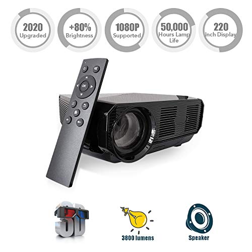Video Projector Portable, Nuprojector Full HD HDMI VGA LED Supports 1080p, Native 720p 45-200″ Projection Size w. Speaker, 3800 Lumens (2019 Version) (Rifle)
