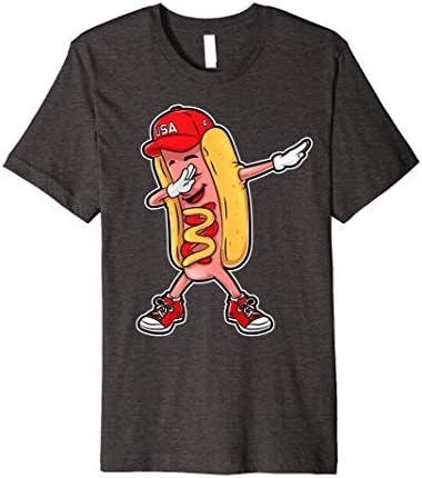 Mens Hot dog Dabbing T shirt Funny Meme Hotdog Merica USA T-shirt Large Dark Heather