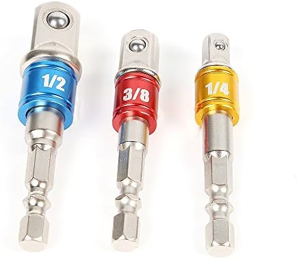 HOHXEN 3Pcs 1/4" 3/8" 1/2" Hex Shank Bit Square Nut Driver Set Power Drill Cordless Impact Sockets Bit Set Adapter, Socket Wrench Set Ratchet Extension,Power Hand Tools, Impact Driver Bit Set