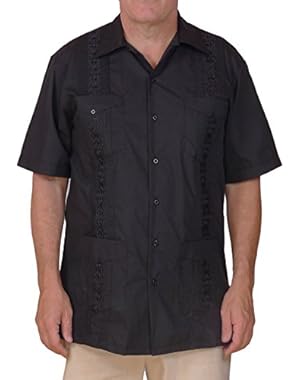 Cuban Style Guayabera Shirt / Black