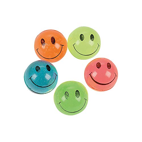 Fun Express - Mini Neon Smile Face Bouncing Balls - Toys - Balls - Bouncing Balls - 144 Pieces