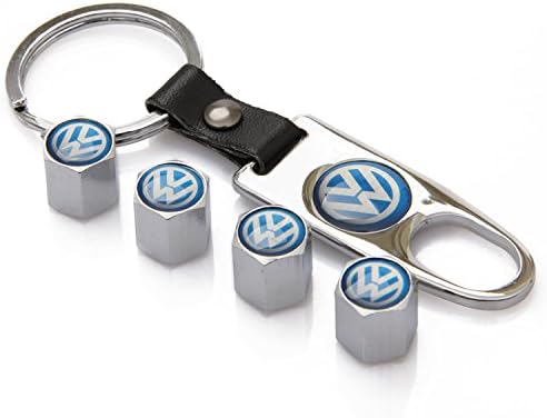 eXeAuto Silver Tire Valve Stem Air Caps Cover and Keychain Combo Set for Volkswagen