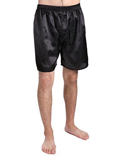 Binken Men's Classic Satin Lounge Pajama Shorts Sleep Bottoms (L, Black)