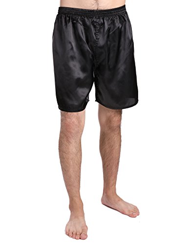 Binken Men's Classic Satin Lounge Pajama Shorts Sleep Bottoms (XL, Black)