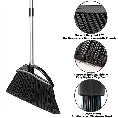 Long Handled Dust Pan and Broom Set for Home,Heavy Duty Metal Stainless