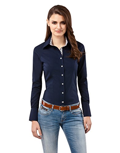 Vincenzo Boretti Blouse, modern-fit, uni, with cont,darkblue,Small(US:4/Label:8)