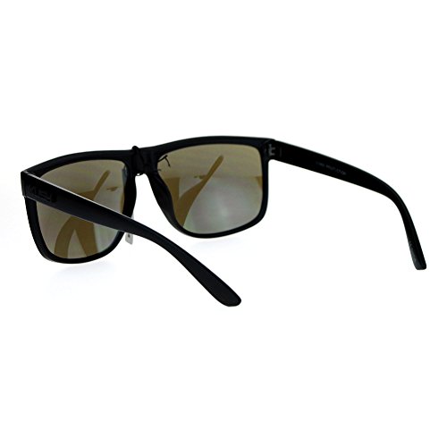 Kush Flat Top Plastic Rectangular Mirror Lens Gangster Sunglasses Matte Black Blue