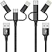 CKCOCO Multi Charger Cable 2Pack 4FT Nylon Braided 3 in 1 Multiple USB Charging Cord Adapter with 8Pin/Type C/Micro USB Connector Ports Support Data Sync and Quick Fast Charge for Universal Use