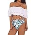 Creabygirls Floral Print Flounce Two Piece Swimsuit High Waist Ruffled Off-Shoulder Bathing Suit (M US6-8, Flounce top) White
