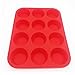 BakeWarePlus 12 Cups Silicone Muffin Cupcake Pan Baking Mold Red Non-stick Reusable and Heat Resistant
