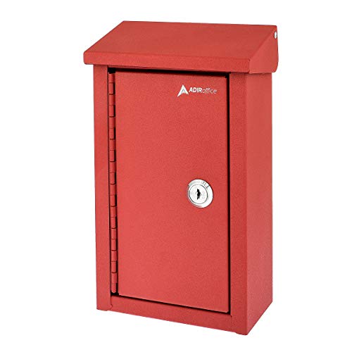 AdirOffice Outdoor Large Key Drop Box - Commercial Grade Heavy-Duty Storage Box - Safe & Secure Parcel & Packages - for Home & Business Use (Red)