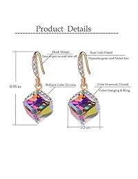 Coloridos pendientes con forma de cubo de cristal de Swarovski para mujeres y niñas, chapados en oro de 14 quilates, que cambian de color