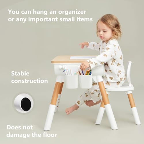CENXI Study Table, with 1 Chair Set, Height Adjustable Table and Chair, 55 * 55 * 40cm, Play and Activity Desk with Paper Roll, Storage Basket and Drawers, Suitable for Daycare, Classrooms, Home