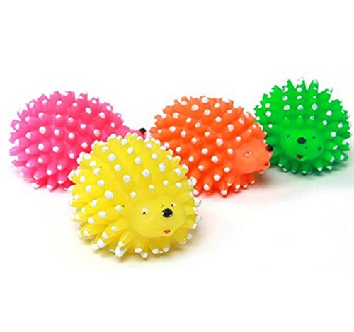 LRRH Pet Toy Ball Squeak Pet Spiked Toy Hedgehog Modeling Teeth Cleaning Soft Rubber Pack of 4( Random Color)