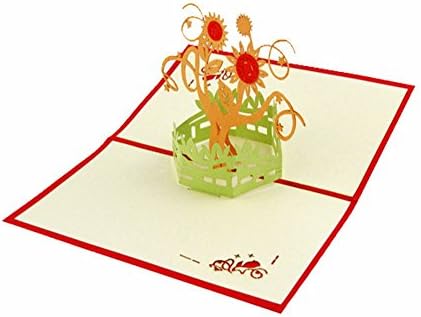 Kk 100 Handmade 3D Pop Up Customized Greeting Card Best Wish Thank You Good Luck Thanksgiving Friendship Wedding Anniversary Merry Christmas Father’s Day Valentine’s Day (Sunshine Flower)