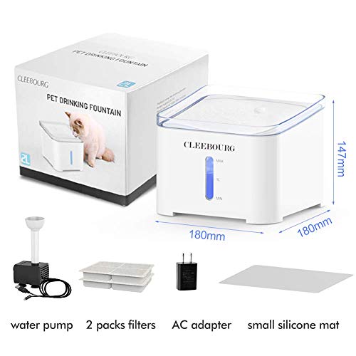 CLEEBOURG Pet Cat Water Fountain, 2L Automatic Dog Water Dispenser