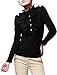 Allegra K Lady Ruffled Embellished 1/2 Placket Stand Collar Puff Sleeve Shirt, X-Large / US 18, Black