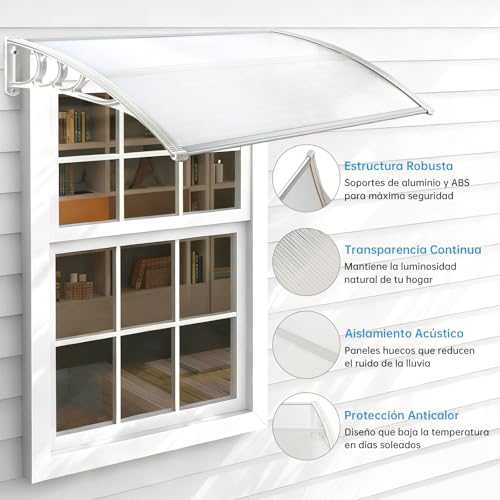 SEXYBIRDS Marquesina para Ventana Exterior, Marquesinas Exterior para Puertas y Ventanas, Tejadillo de Exterior 90 * 100cm, Toldo para Ventana, Toldo de Lluvia para Ventana con Placa de Policarbonato