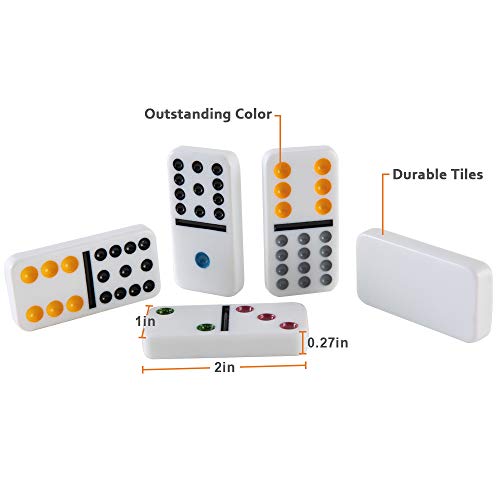 Homwom Double 12 Dominoes Set - Mexican Train Dominoes Double 12 Color Dot Dominoes with Aluminum Case