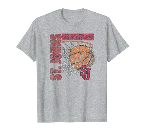 St. John's Red Storm Vintage Basketball 90's Gray T-Shirt, Men, Heather Grey, 3…