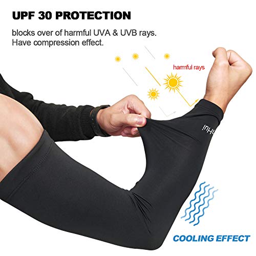 GonHui Arm Sleeves UV Protective Arm Warmers for Adult in Outdoor and Indoor Activities (1 Pair) (Black, XL) - Thumbnail 2