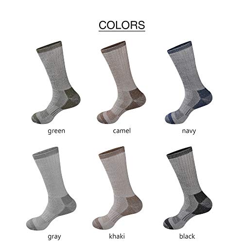 GKX Men's Merino Wool Moisture Wicking Outdoor Hiking Heavy Duty Work Cushion Crew Socks(Khaki