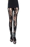 Bonas Women's Sexy Stylish Large Floral Pattern Pantyhose (S/M, black)