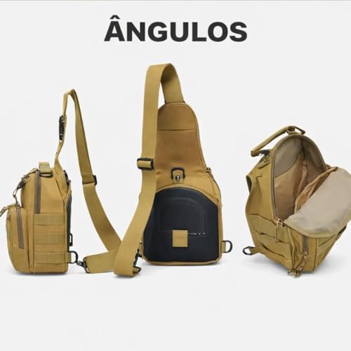 Bolsa Tática Militar Pochete Transversal Oxford Reforçada Unissex Multiuso Camuflada Shoulder Bag de Peito Moto Trilha Camping Motoboy 27,5x21x9 cm (Preto)