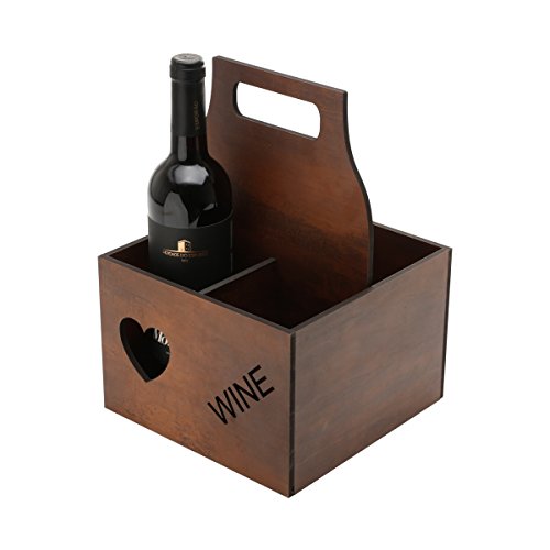 Wooden Wine or Beer Caddy/Holder/Tote/Basket/Carrier/Crate (4 compartments, Wine- Dark Wood)