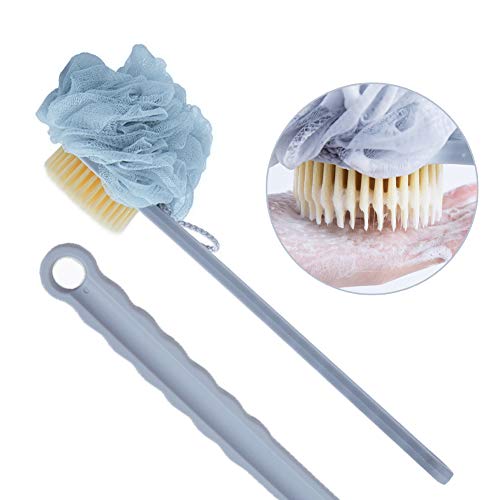Body Bath Shower Brush Loofah Sponge, with Double Layer Soft & Stiff Bristles,Long Handle Loofahs Back Scrubber Mesh for Skin Exfoliating Massage Suitable for Wet or Dry, Men and Women (Gray Blue) - Thumbnail 7