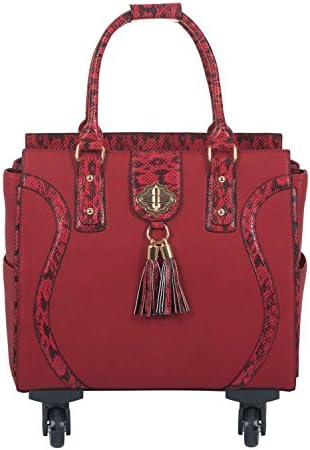 "THE SEDONA" Red &amp; Python Computer iPad, Laptop Tablet Rolling Tote Bag Briefcase Carryall Bag With Spinner Wheels