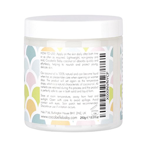 Cocobelle Baby Pure & Gentle Premium 100% Organic Virgin Coconut Oil for Babies – Perfect for Dry Skin, Eczema, Scalp/Cradle Cap, Bottom Balm, Nappy Rash Balm, Sores, Flaky Skin & Baby Massage Oil