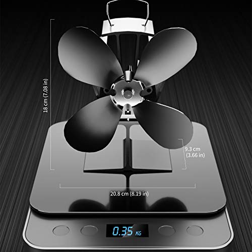 YoTek Heat Powered Stove Fan, 40°C Quick Start Fireplace Fan, Heat Driven Eco Fan with 4 Blades for Wood/Log Burner/Fireplace, Quieter and Efficient Small Wood Stove Fan(Black) [Energy Class A +++]