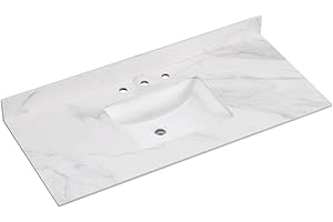 LOCALAND 48" x 22" Bathroom Vanity Top,Sintered Stone Vanity Sink Top with Ceramic Undermount Sink & Backsplash,48 inch Vanity Countertop with 8 Inch Faucet Hole,Calaeatta White