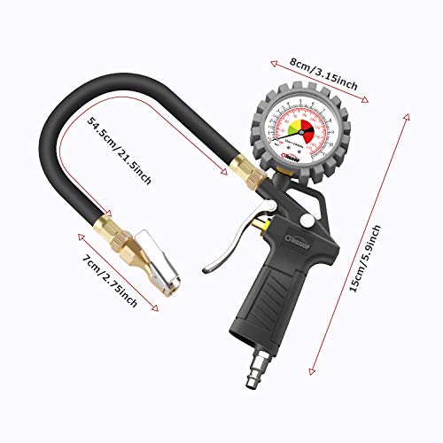 Oasser Tire Inflator with Pressure Gauge 170PSI Tire Gauge Inflator Air Compressor Accessories with Brass Air Chuck Quick Connect Coupler - Thumbnail 6