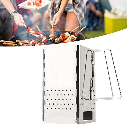 Charcoal Starter, Stainless Steel Portable Folding Barbecue Charcoal Grill Chimney Starter Stove for Camping Picnic Outdoor Cooking Accessories