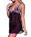 Ruzishun Women's Sexy Lingerie Diaphanous Pajama Lace Skirt Sleepwear Plus Size (M, Purple)