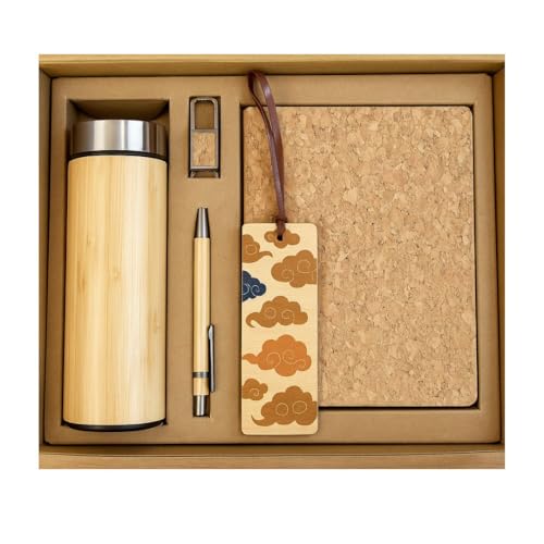 Corporate Gift Set – Eco-Friendly Bamboo Water Bottle, Handcrafted Journal, Pen, Keychain & Wooden Bookmark in Elegant Box – Employee Appreciation, Executive & Client Gift Box