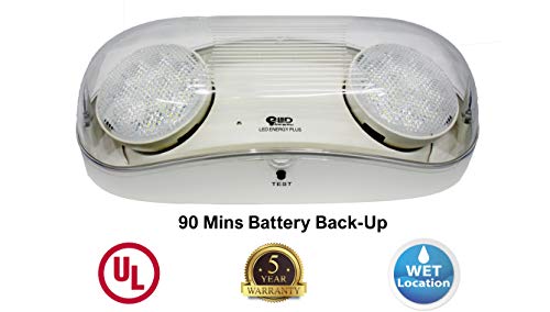 Outdoor Rated Ultra-Bright White LED Emergency Light(Bug Eyes) with Battery Backup, Wet Location Listed, 90-Minute Minimum Capacity, UL Certified, 5 Years Warranty