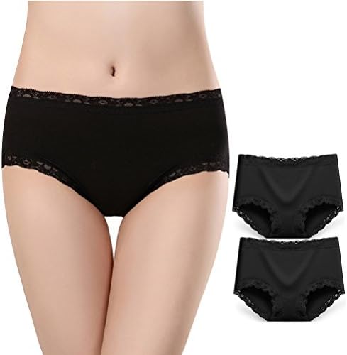 QOVOQ Women's Lace Panties, Soft Lace Underwear Sliming Brief Sexy Mid Rise Panties for Women 5 Pack (Tag M = US Size XXS, Black)