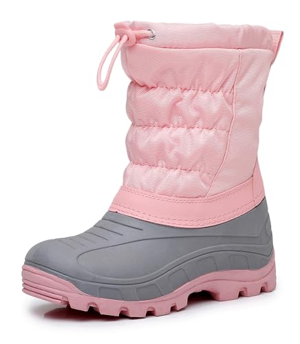 Apakowa Boys Girls Winter Snow Boots – Waterproof Insulated Cold Weather Boots with Side Zipper, Drawstring Closure & Anti-Slip Sole