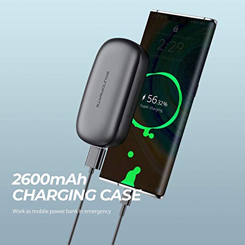 SOUNDPEATS Truebuds True Wireless Earbuds Semi-in-Ear TWS Stereo Bluetooth Earphones V5.0 Touch Control Bluetooth Headphones with Mic, 2600mAH Charging Case, Total 70 Hours Playtime, USB-C