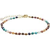 Lotus and Luna 3MM Master Healer Energy Chakra Healing Dainty Anklet Bracelet with Real Stones Jade, Pearl, Rose Quartz, Amethyst, Moonstone