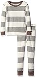 Burt's Bees Kids Boys' Toddler Boys' Organic Pj Set, Charcoal Cuff Rugby Stripe, 4 Toddler