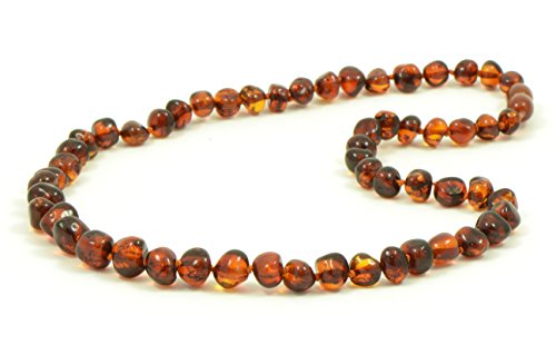 Baltic Amber Teething Necklace for Baby - Unisex - Amber Jewelry - Hand-Made from Certified Genuine Baltic Amber Beads (12.6 inch (32cm), Cognac)