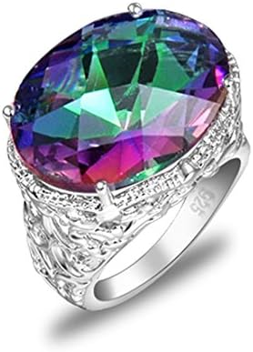 LuckyshineDreamy Rainbow Oval Fire Mystic Topaz Gems Silver Plated Rings