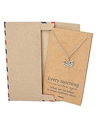 Quan Jewelry Yoga Lotus Flower Necklace with Om Symbol, Happy Birthday Gifts Ideas for Mom, Daughter, Women with Inspirational Quote on Gift Card