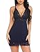ADOME Women Sleepwear Lingerie Modal Chemise Sexy Nighties Lace Babydoll Full Slips V Neck Nightgown