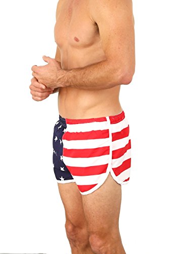 USA Flag Men's Basic Running Shorts Swimwear Trunks By UZZI: USA (Medium)